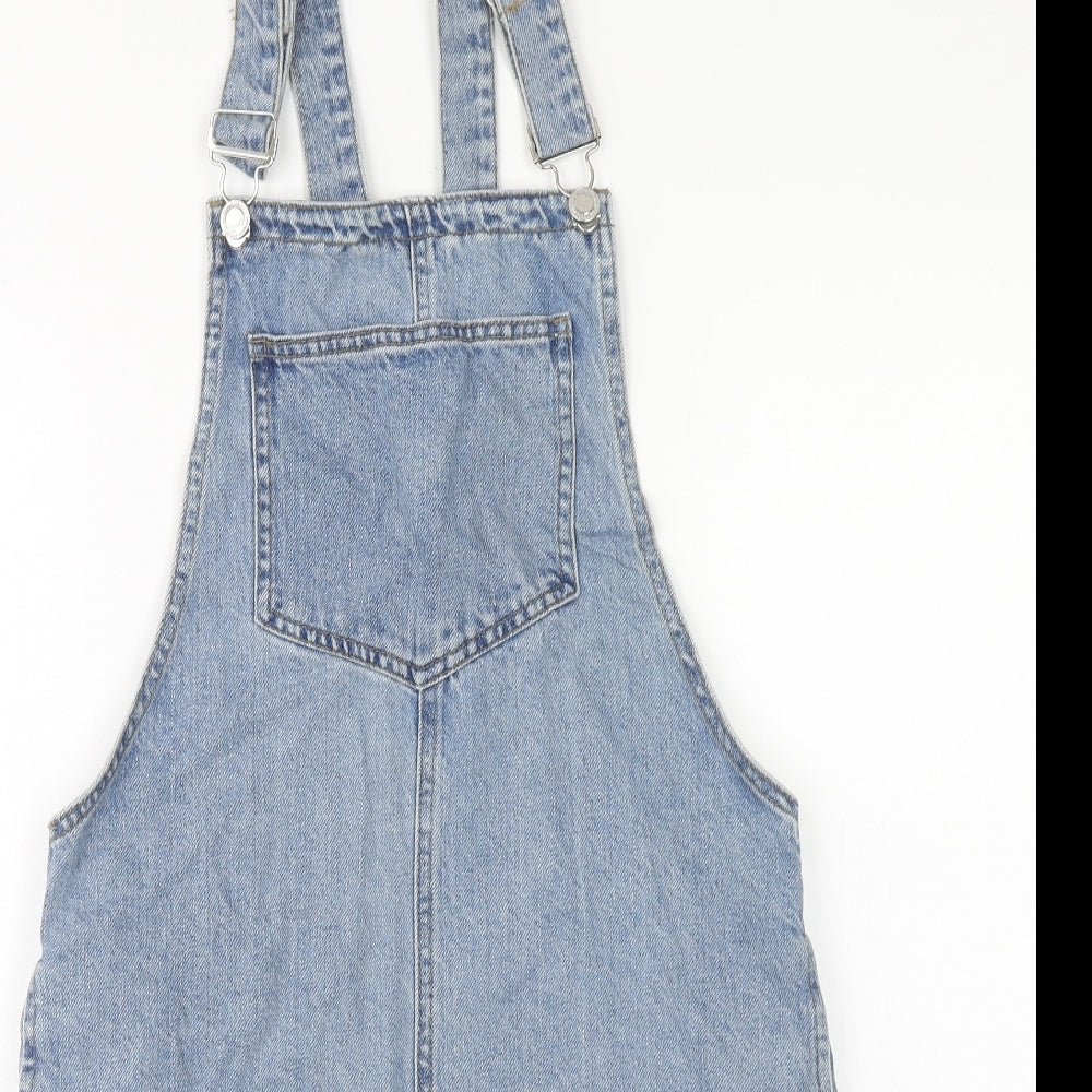 Denim & Co. Womens Blue Cotton Pinafore/Dungaree Dress Size 8 Square Neck Button