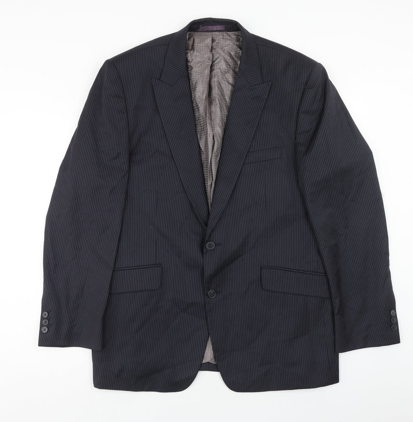 Marks and Spencer Mens Blue Striped Wool Jacket Suit Jacket Size 44 Regular