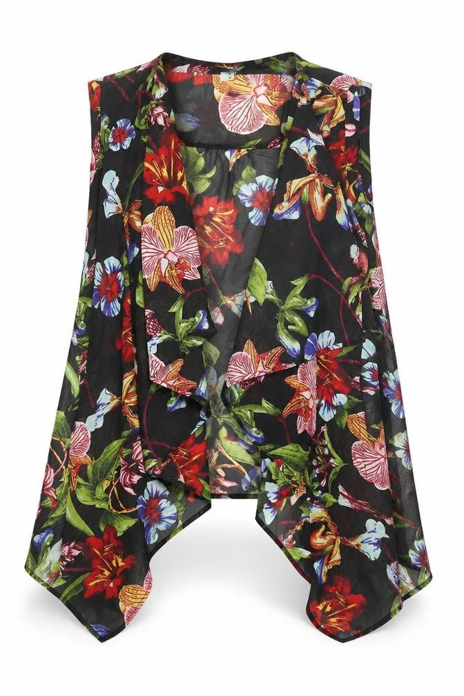 River Island Girls Black Geometric Polyester Kimono Blouse Size 10 Years V-Neck