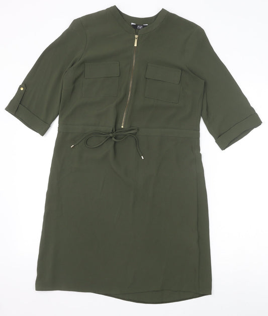 F&F Womens Green Polyester A-Line Size 6 Round Neck Zip - Drawstring Waist