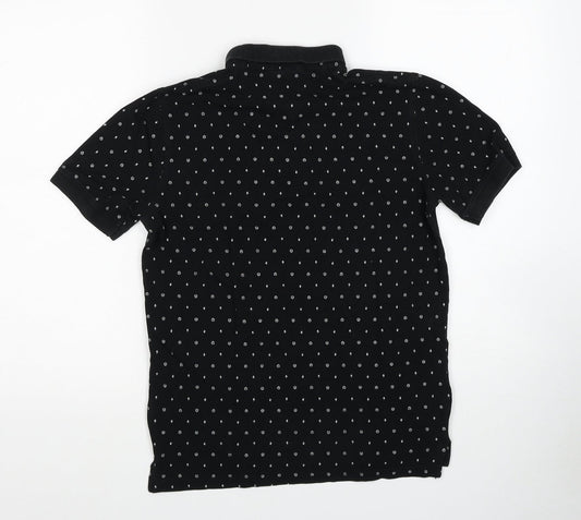 Jefferson Boys Black Geometric Cotton Basic Polo Size L Collared Button - Lightening Bolt