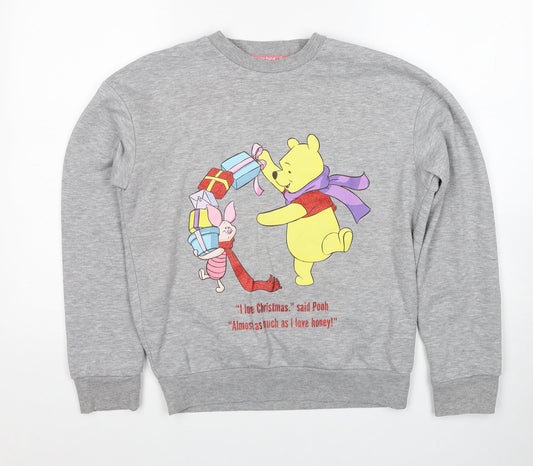 Disney Womens Grey Polyester Pullover Sweatshirt Size 4 Pullover - Christmas Winnie the Pooh