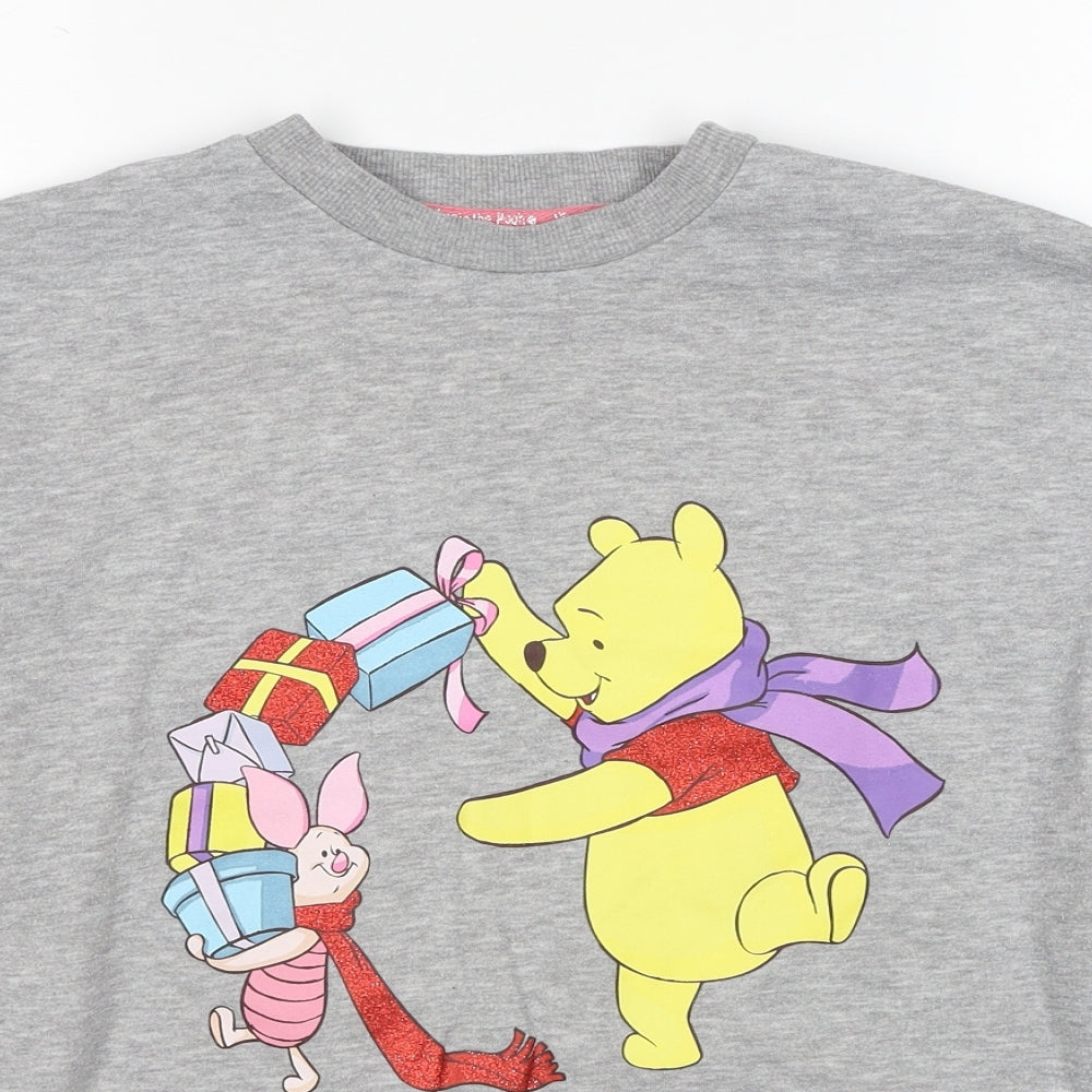 Disney Womens Grey Polyester Pullover Sweatshirt Size 4 Pullover - Christmas Winnie the Pooh