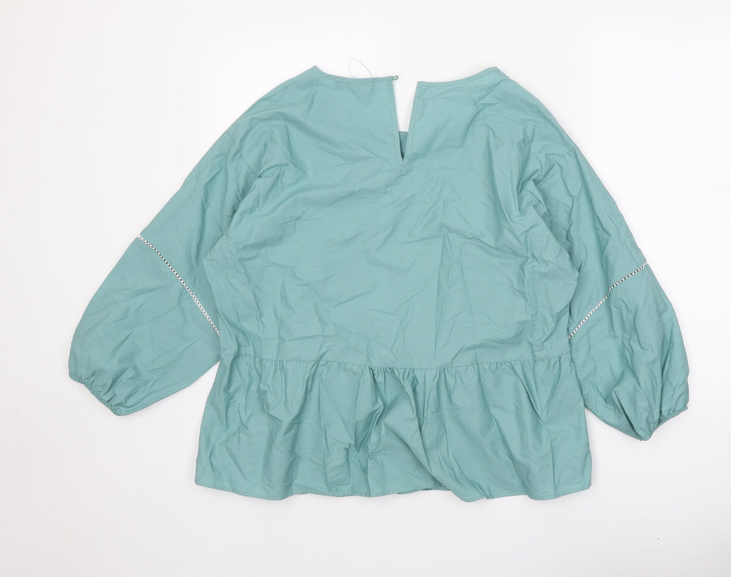 Marks and Spencer Womens Green 100% Cotton Basic Blouse Size 12 Scoop Neck - Smock