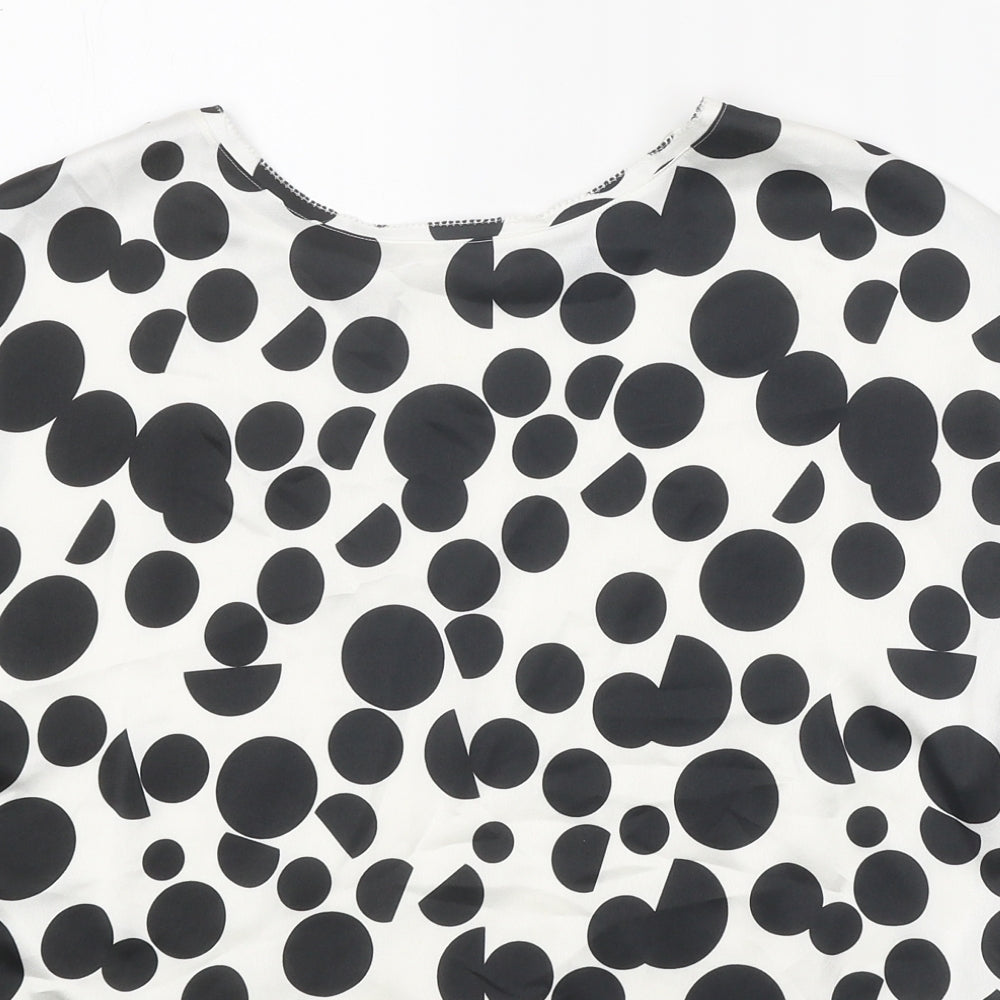 Marks and Spencer Womens White Geometric Viscose Basic Blouse Size 10 Scoop Neck