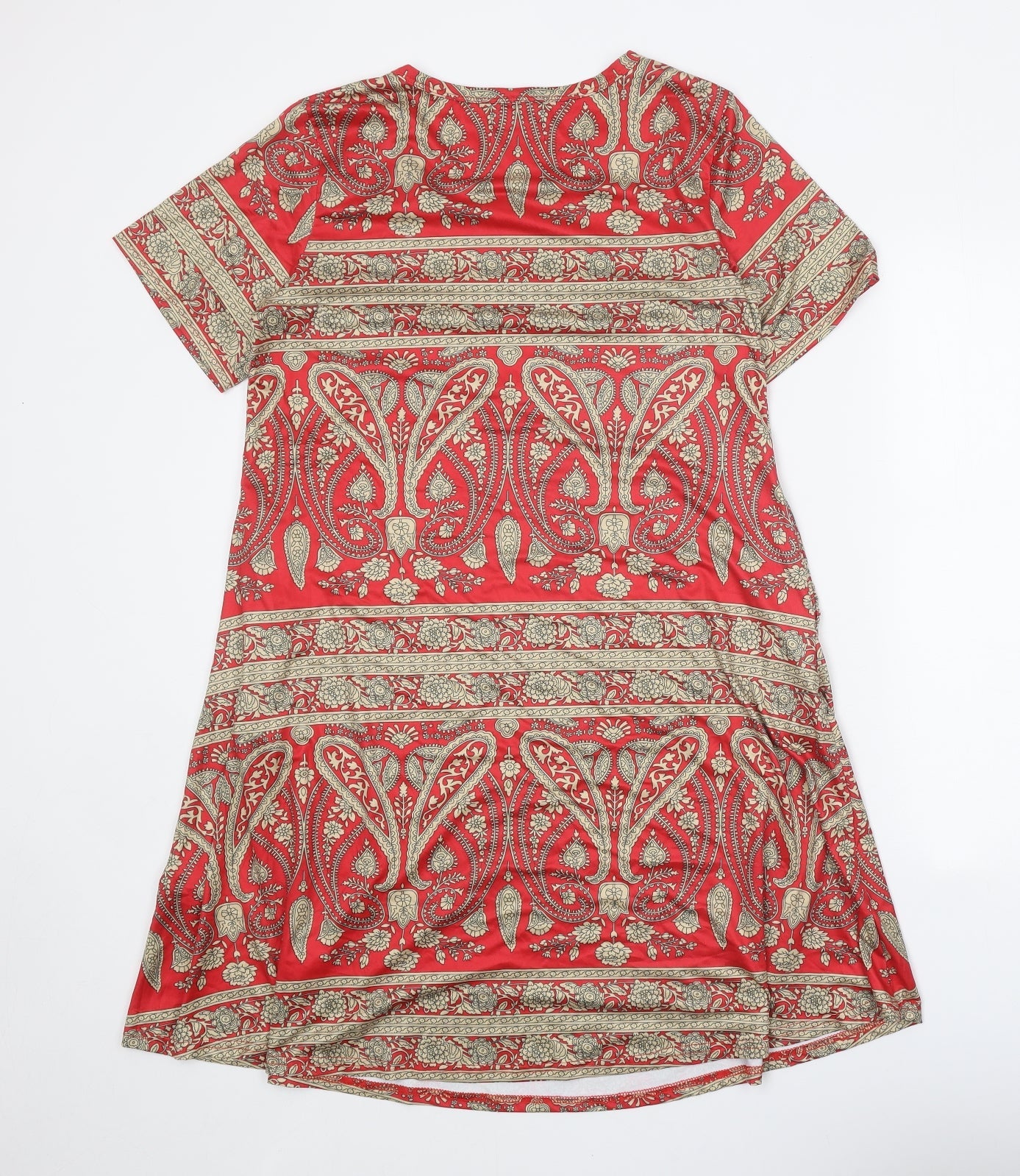 Preworn Womens Red Paisley Polyester A-Line Size M Boat Neck Pullover