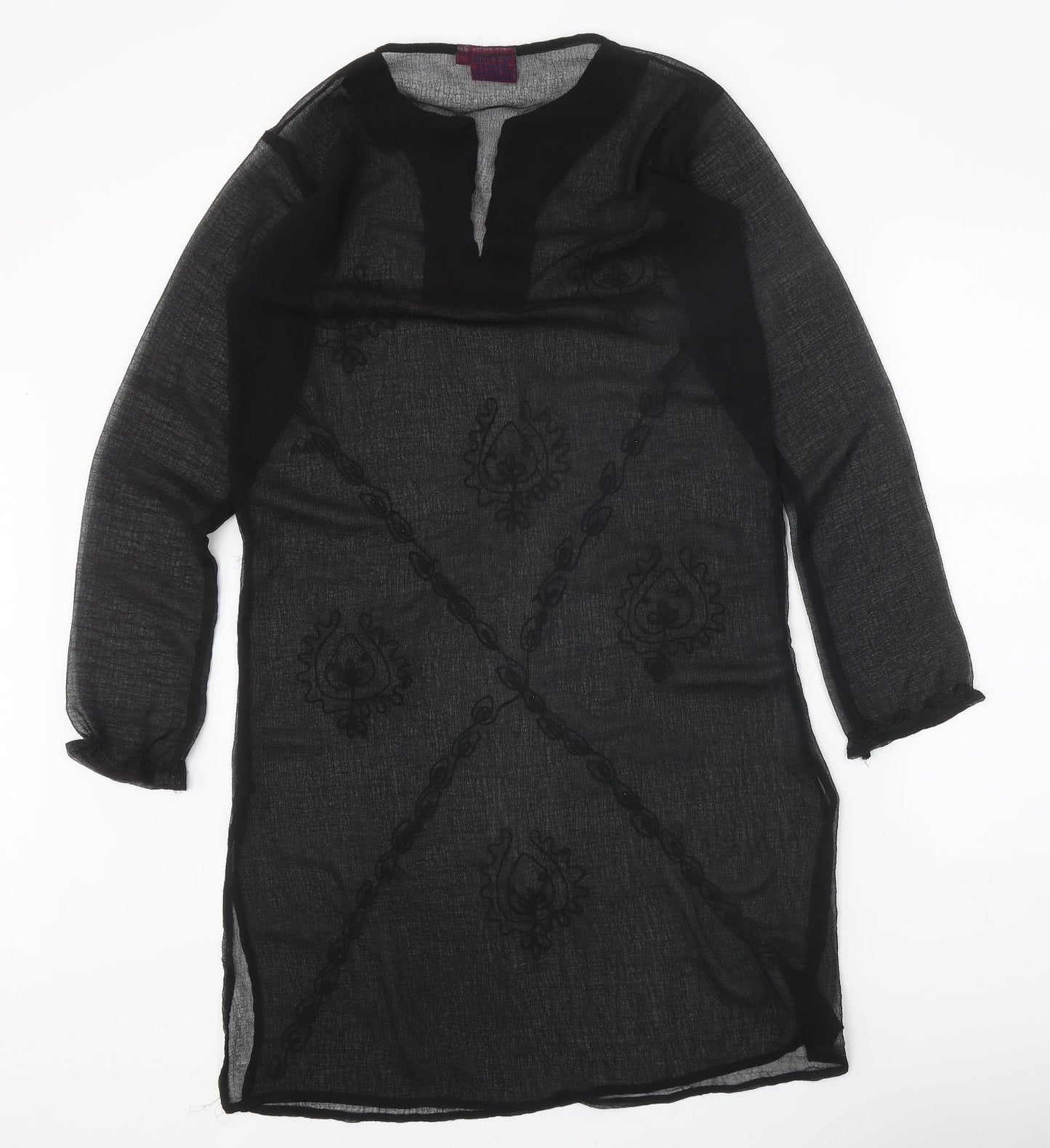 Long Beach Oceanic Womens Black Polyester Kaftan Size S V-Neck Pullover - Beach Cover Up