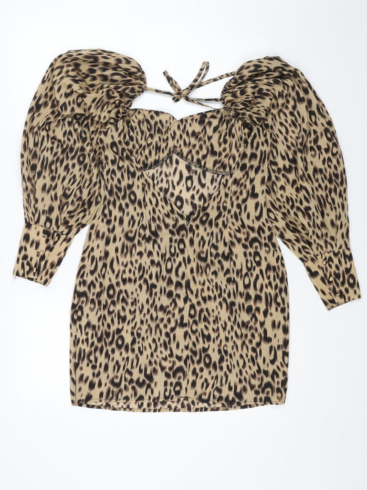 Missguided Womens Brown Animal Print Polyester Mini Size 10 Sweetheart Zip - Leopard Print