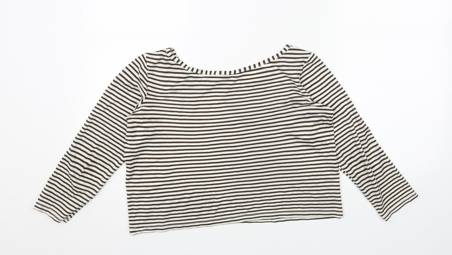 French Connection Womens White Striped Polyester Cropped Blouse Size S Boat Neck