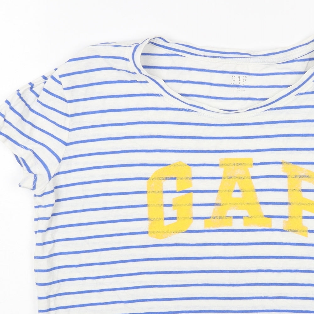 Gap Womens White Striped Cotton Basic T-Shirt Size XS Scoop Neck