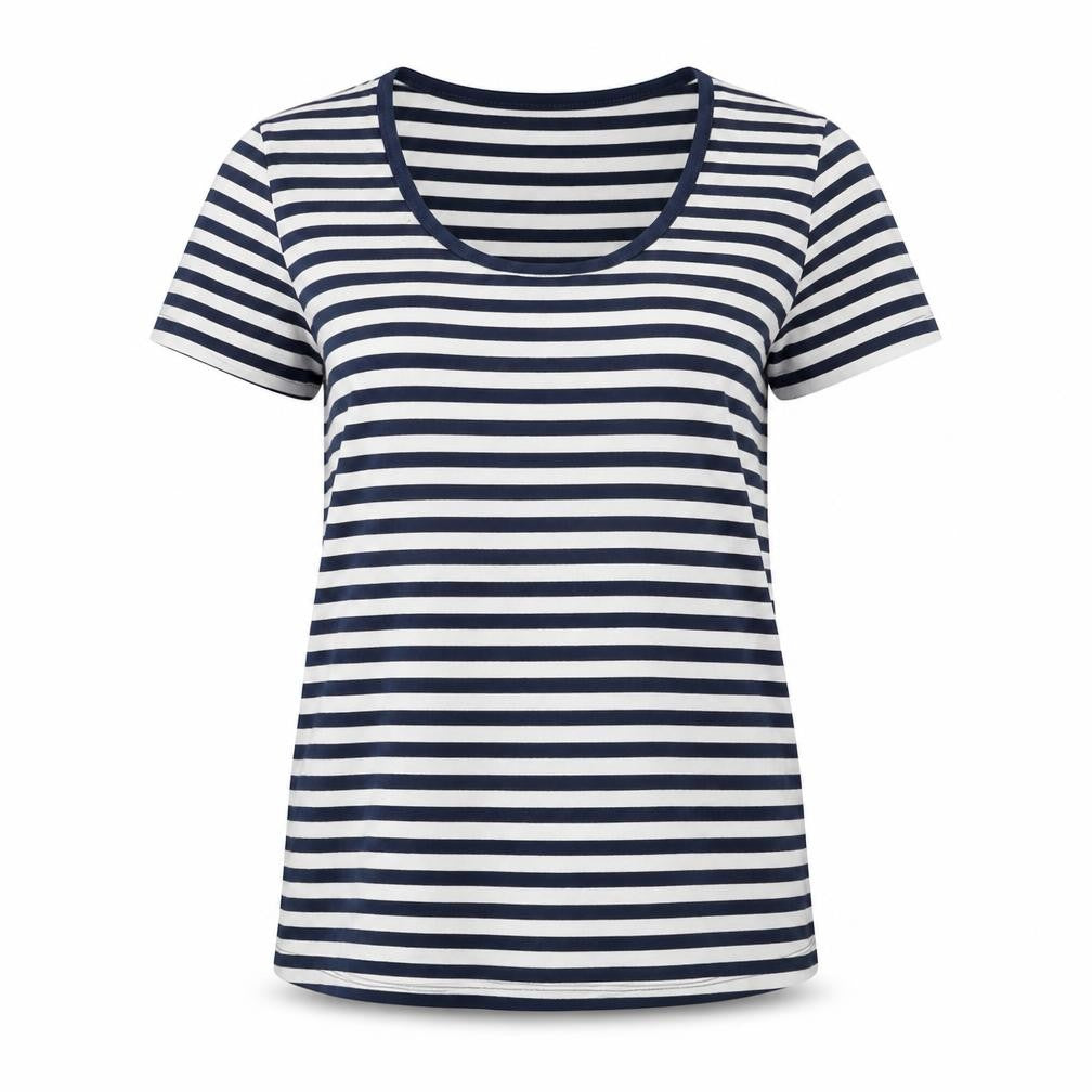 Avenue Womens Blue Striped Cotton Basic T-Shirt Size S Scoop Neck