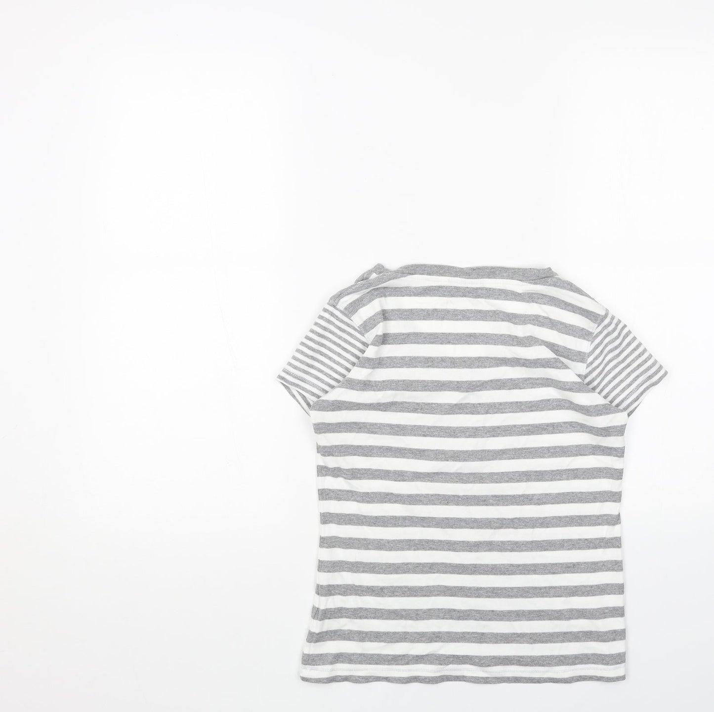 Montego Bay Club Womens Grey Striped Cotton Basic T-Shirt Size S V-Neck