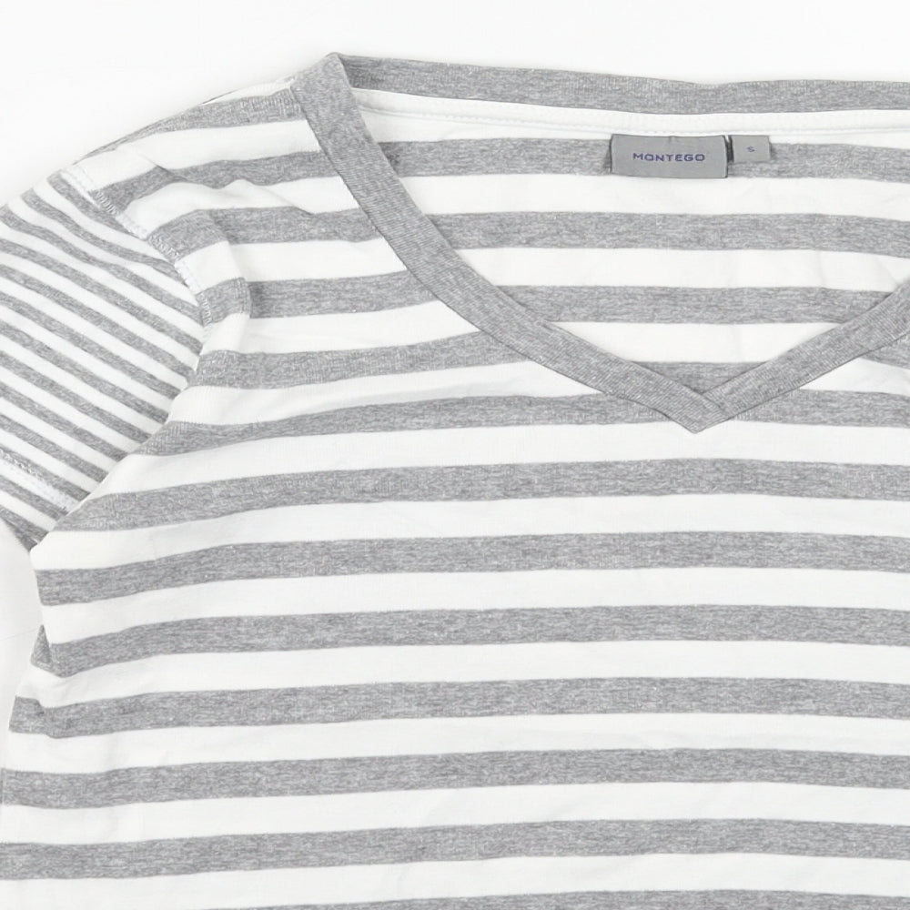 Montego Bay Club Womens Grey Striped Cotton Basic T-Shirt Size S V-Neck