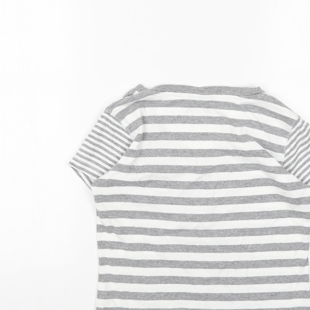 Montego Bay Club Womens Grey Striped Cotton Basic T-Shirt Size S V-Neck