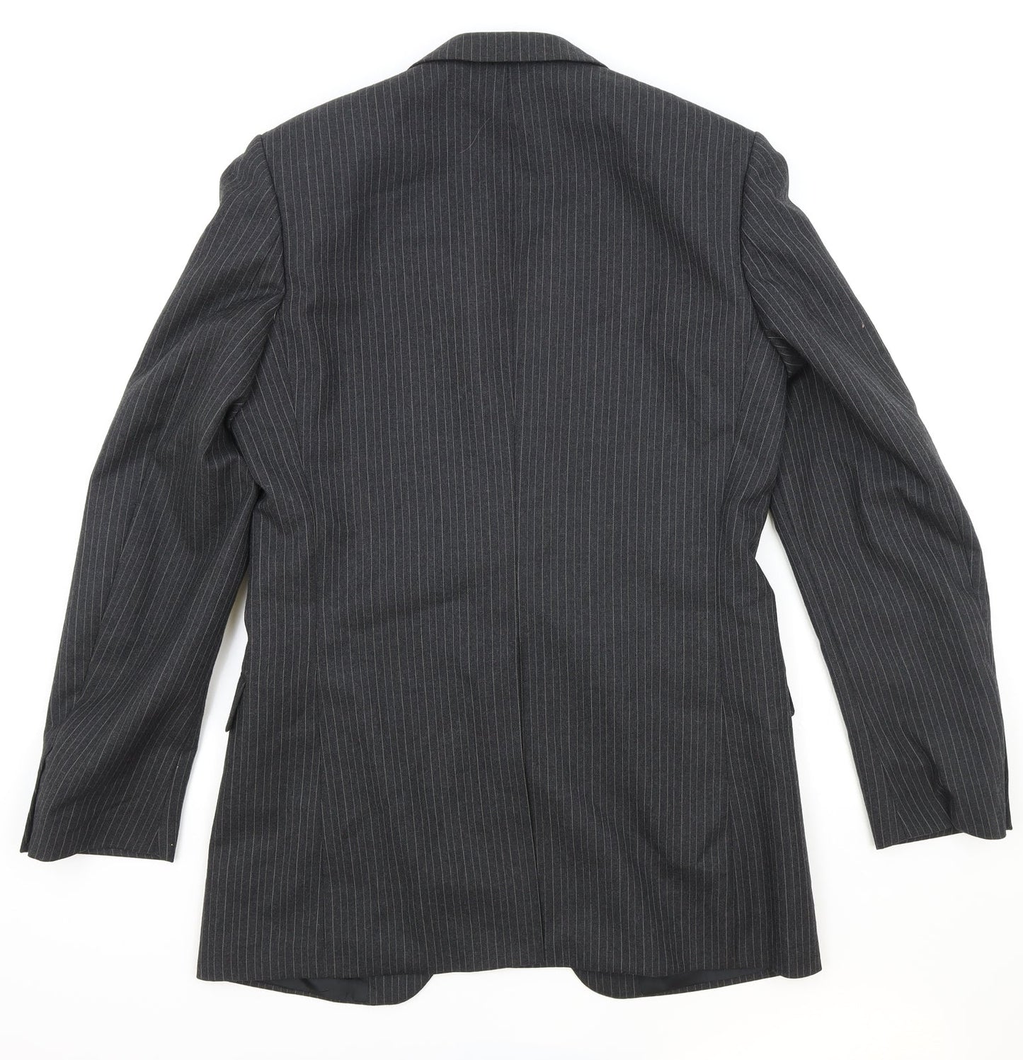 St Michael Mens Grey Striped Polyester Jacket Suit Jacket Size 38 Regular