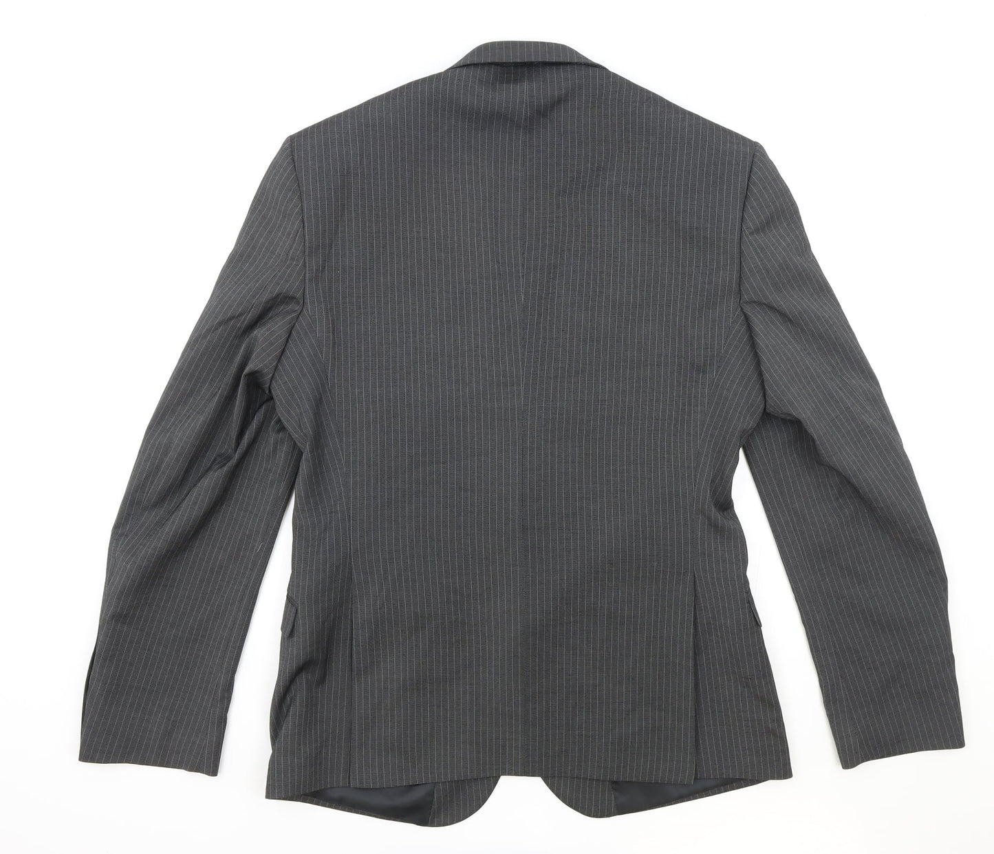 NEXT Mens Grey Striped Polyester Jacket Blazer Size 40 Regular