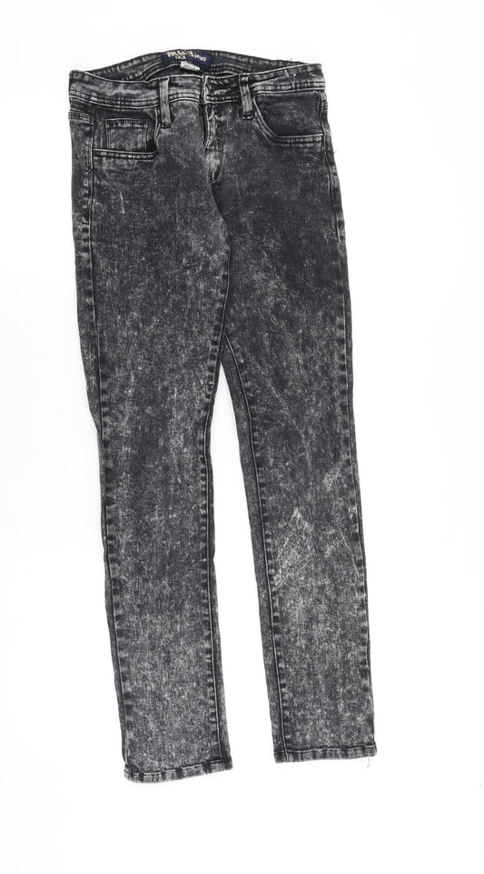 mh3 Womens Black Cotton Skinny Jeans Size M Slim Zip - Acid Wash