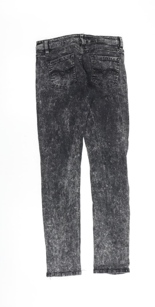 mh3 Womens Black Cotton Skinny Jeans Size M Slim Zip - Acid Wash