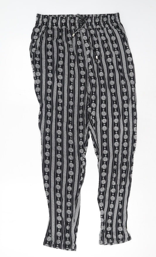 Preworn Womens Black Geometric Cotton Trousers Size S Regular Drawstring