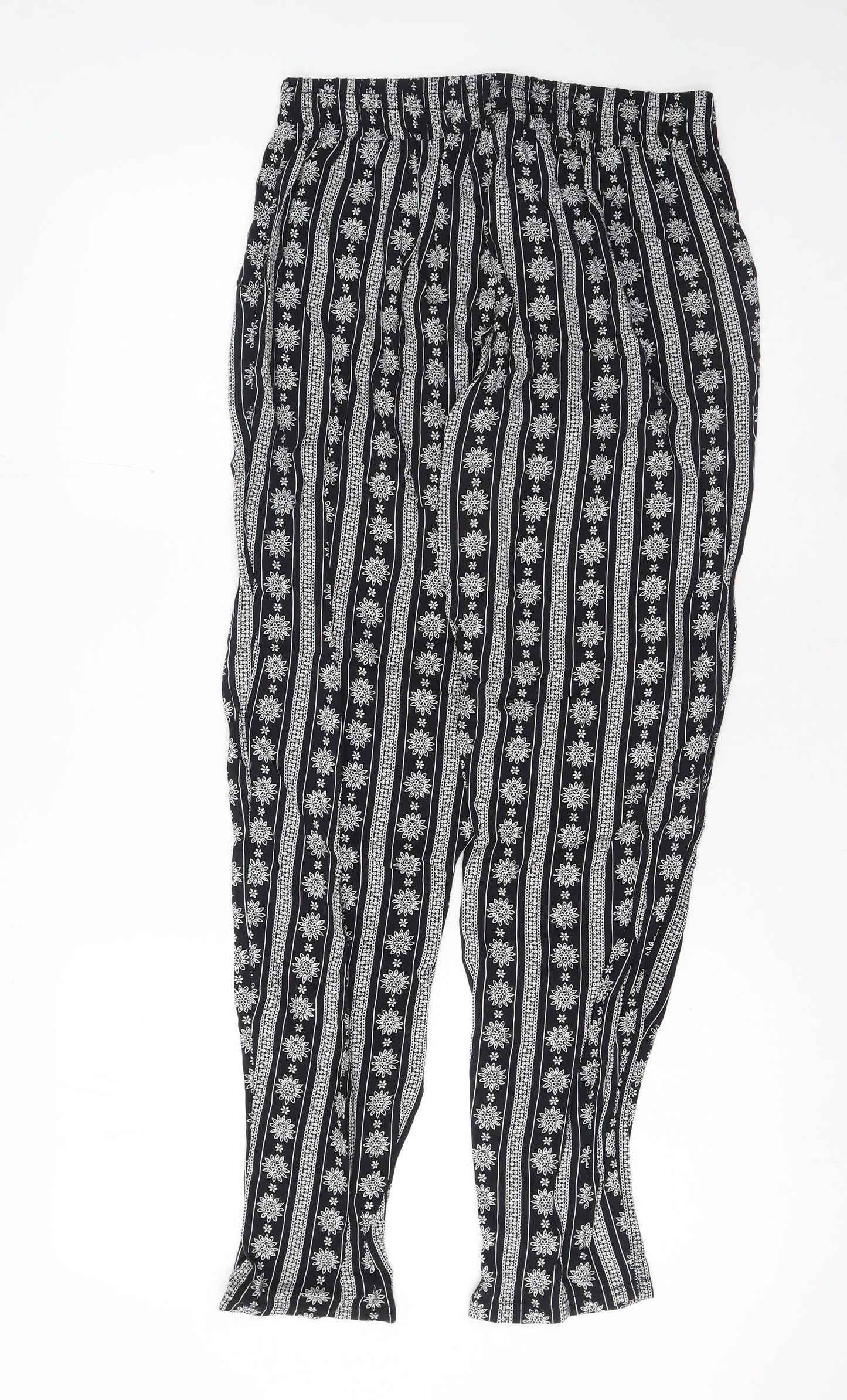 Preworn Womens Black Geometric Cotton Trousers Size S Regular Drawstring