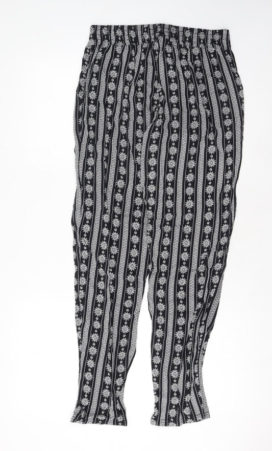 Preworn Womens Black Geometric Cotton Trousers Size S Regular Drawstring