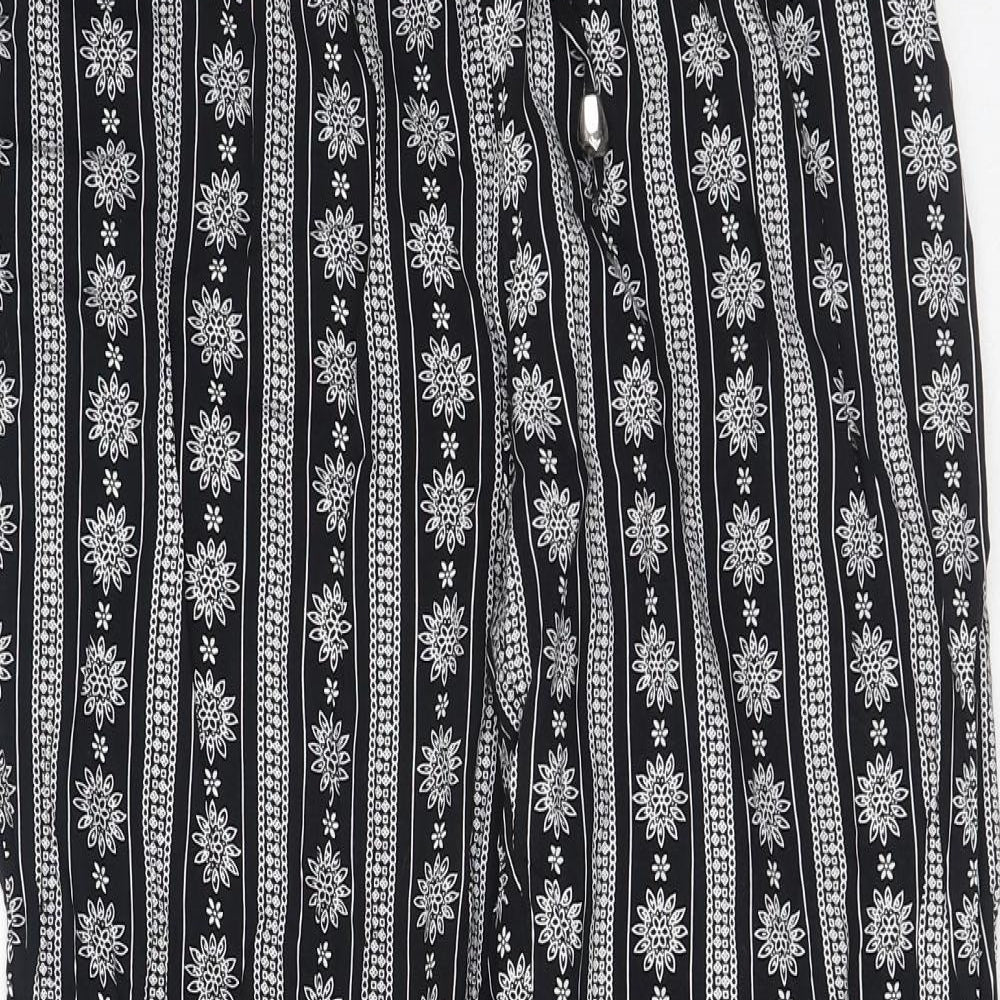 Preworn Womens Black Geometric Cotton Trousers Size S Regular Drawstring