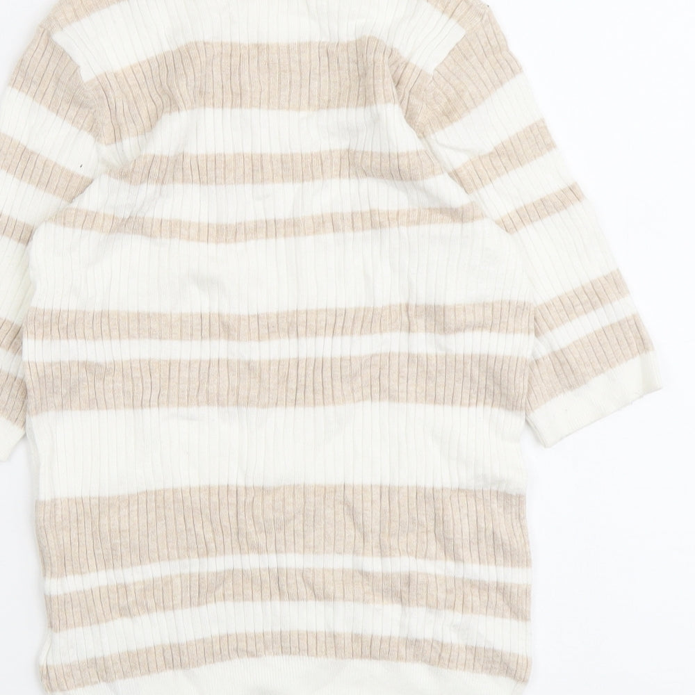 Marks and Spencer Womens Beige Scoop Neck Striped Viscose Pullover Jumper Size 8
