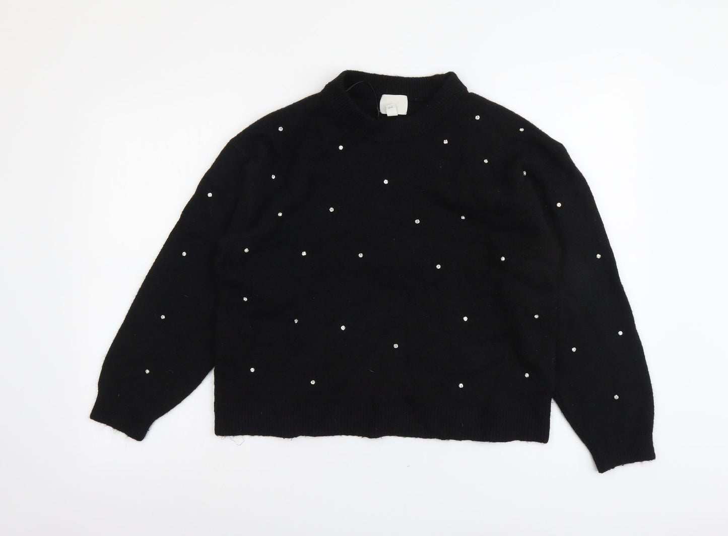 H&M Womens Black Round Neck Polka Dot Polyester Pullover Jumper Size S