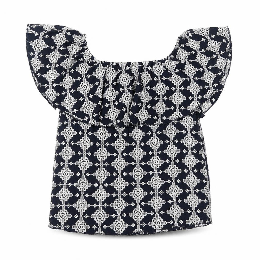 Zara Womens Blue Geometric Polyester Basic Blouse Size M Off the Shoulder