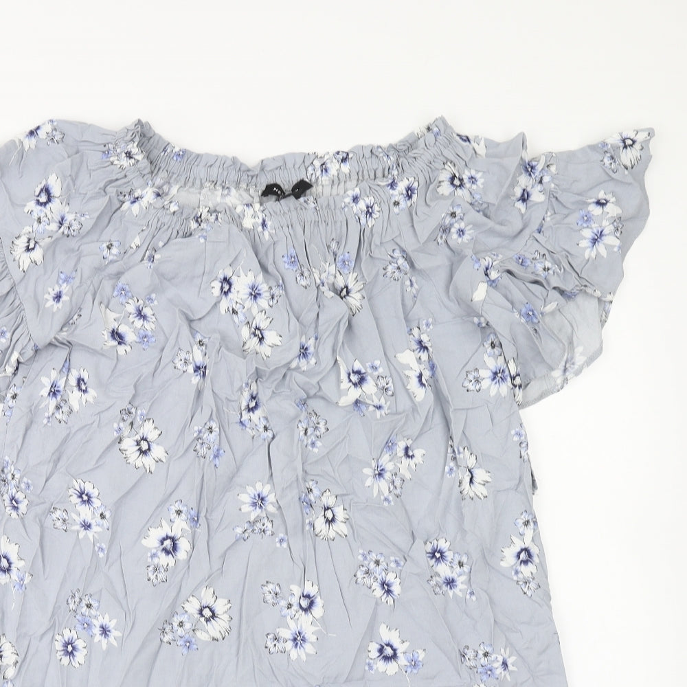 New Look Womens Blue Floral Viscose Mini Size 6 Boat Neck Pullover