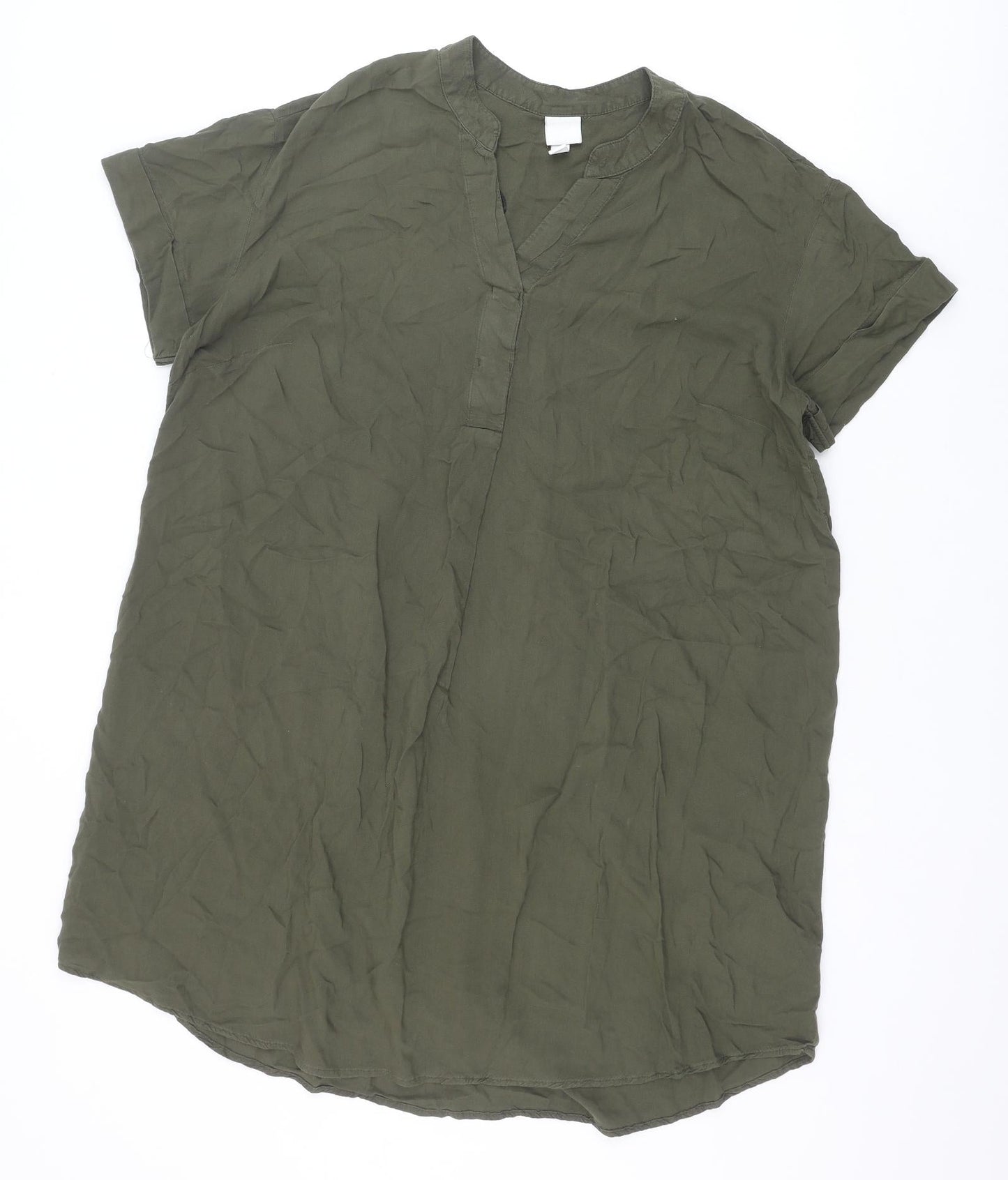H&M Womens Green Viscose Shift Size 10 V-Neck Pullover