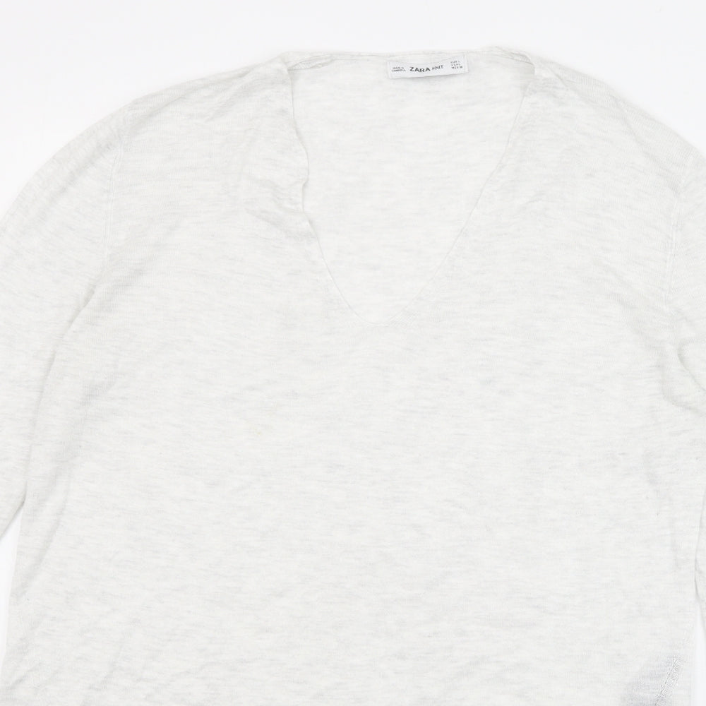 Zara Womens Grey V-Neck Viscose Pullover Jumper Size L