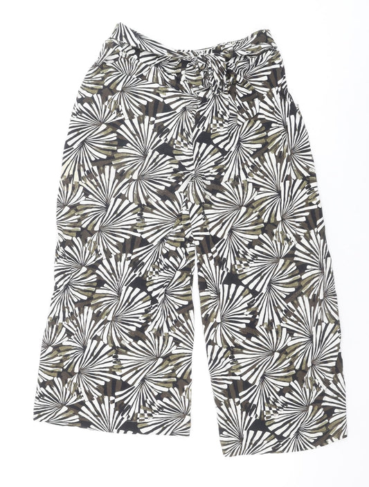NEXT Womens Green Geometric Viscose Trousers Size 6 Regular Tie
