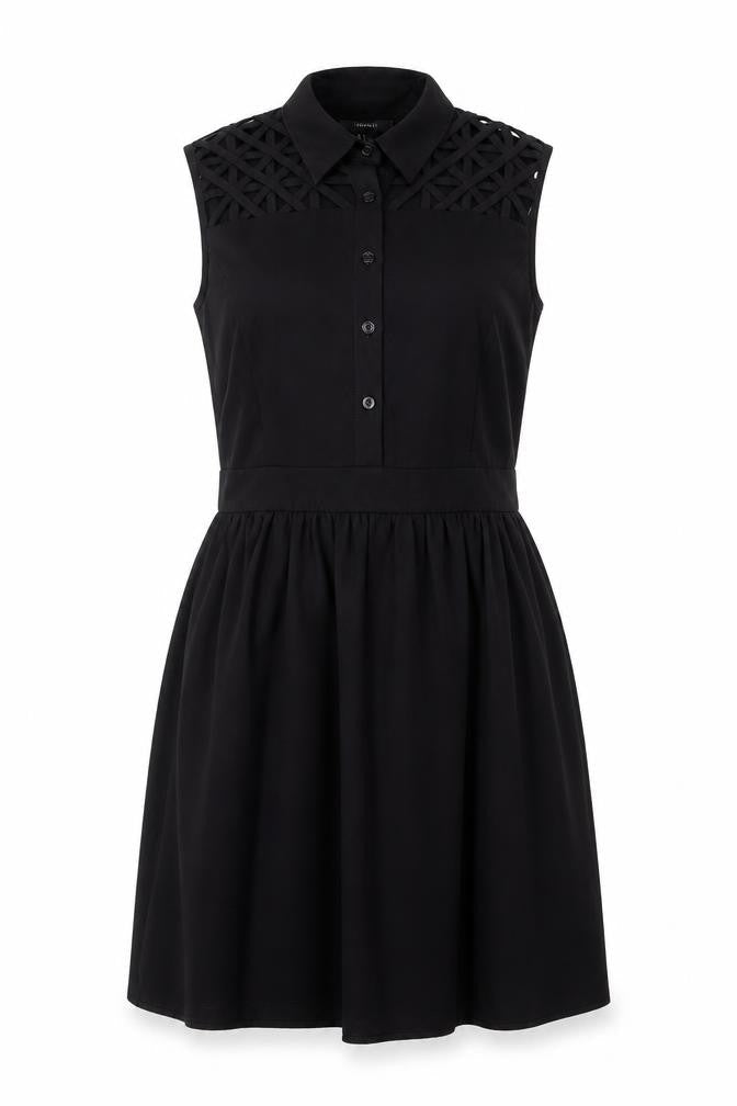 Forever 21 Womens Black Polyester Shirt Dress Size L Collared Zip - Lattice Shoulder Detail