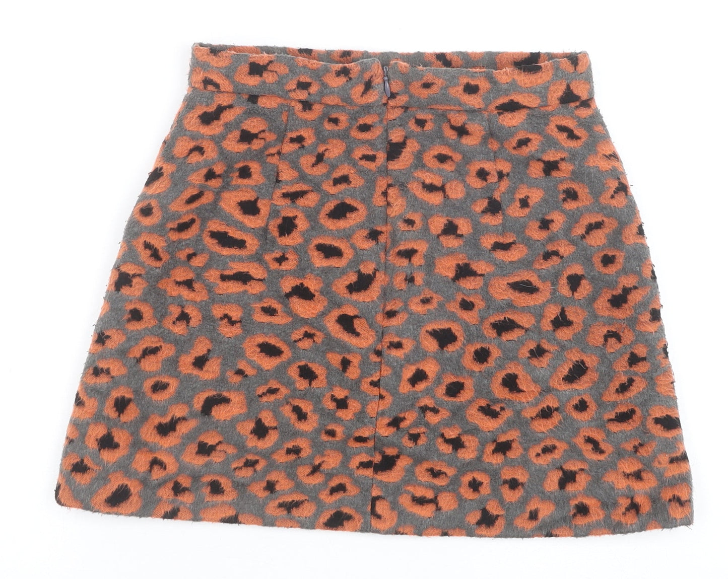 Topshop Womens Orange Animal Print Polyester Mini Skirt Size 8 Zip - Leopard Pattern