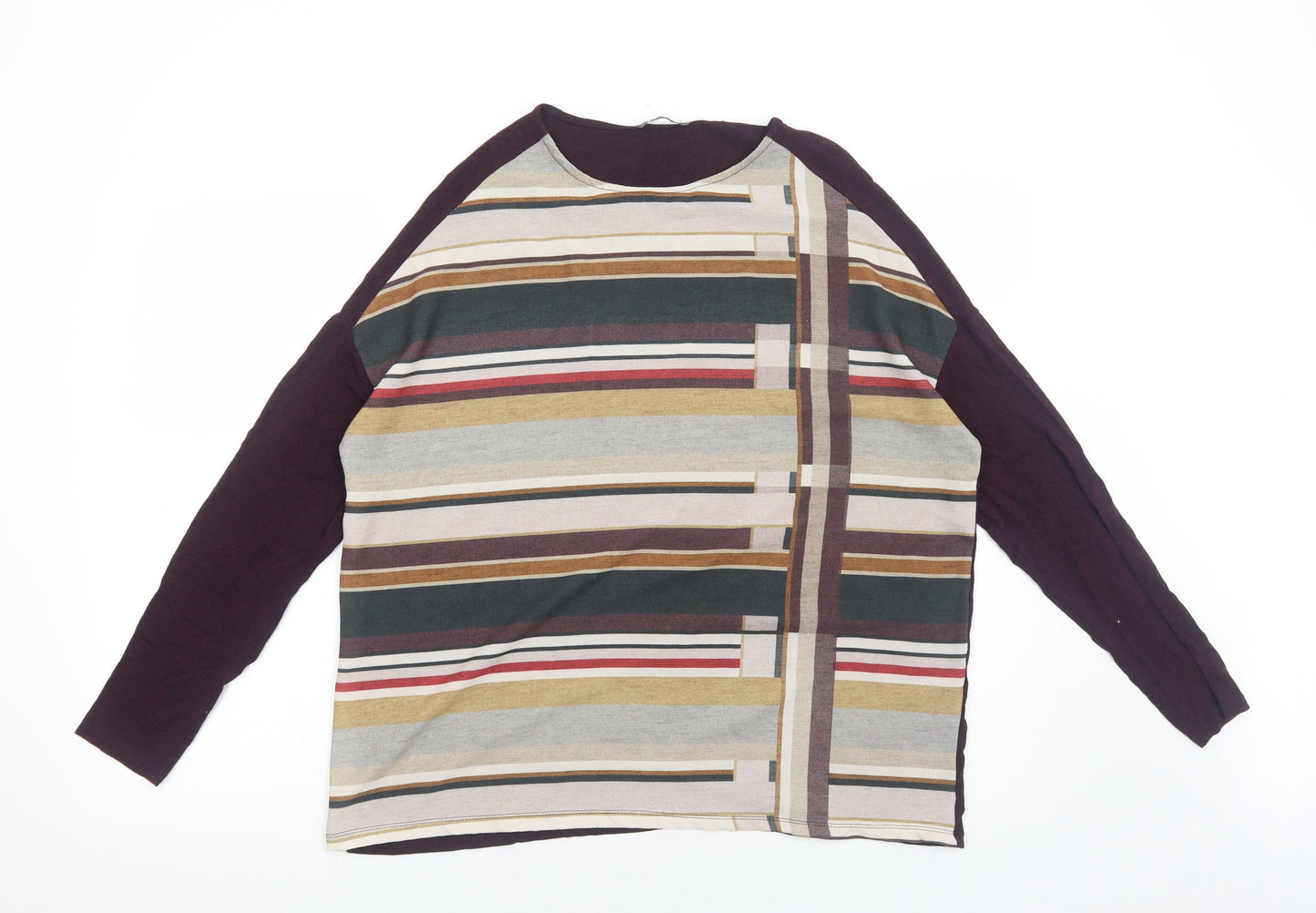 Zara Womens Purple Striped Polyester Basic Blouse Size S Boat Neck