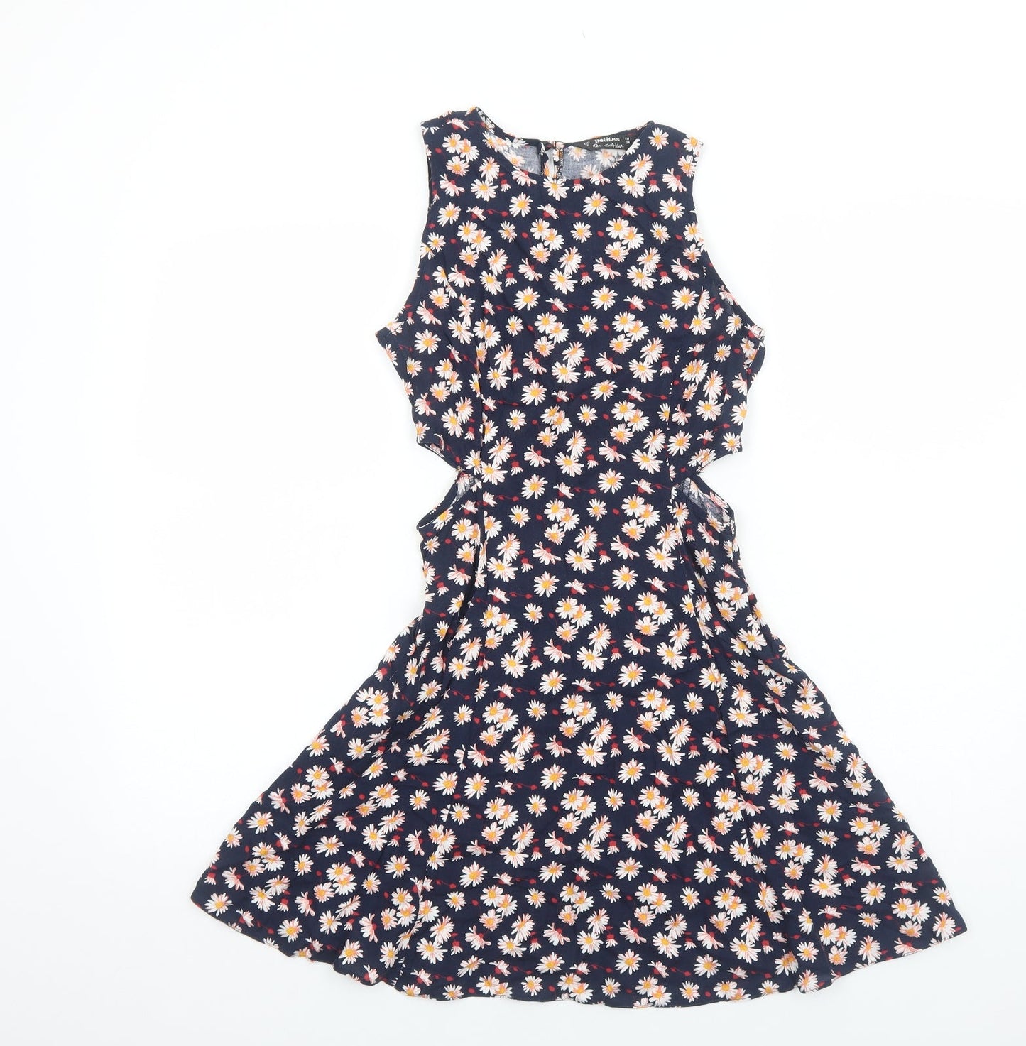 Miss Selfridge Womens Blue Floral Viscose Fit & Flare Size 6 Boat Neck Button