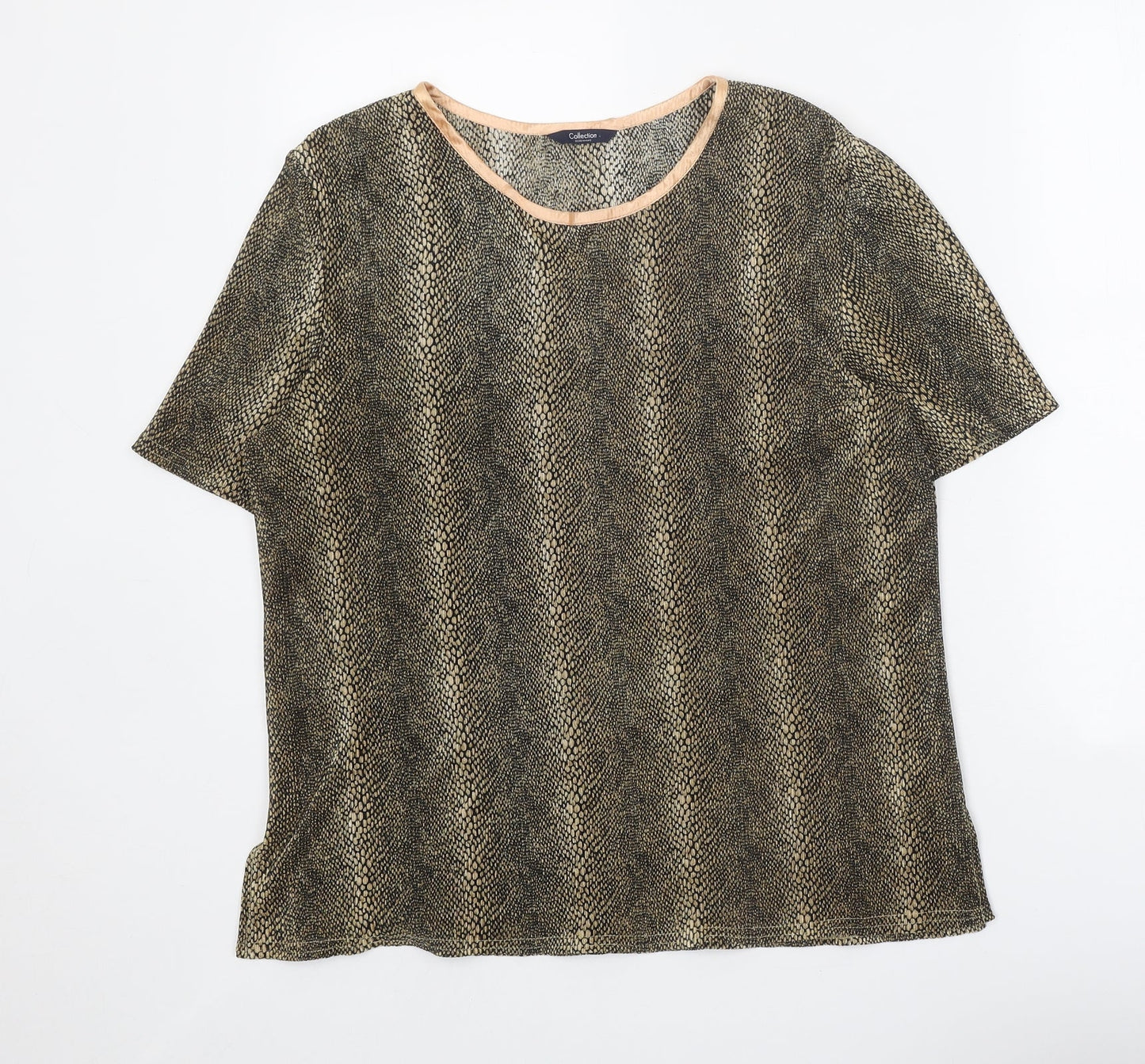 Debenhams Womens Gold Animal Print Polyester Basic T-Shirt Size 16 Round Neck - Snake Print