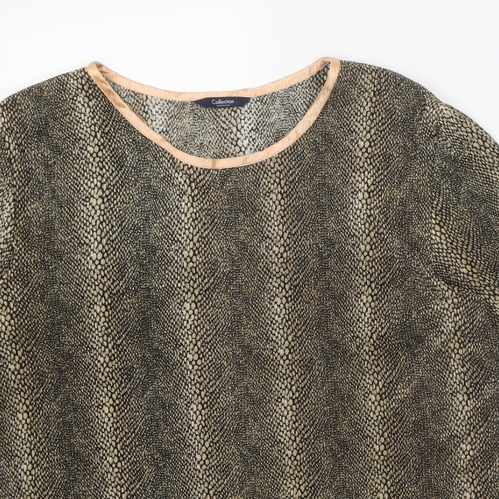 Debenhams Womens Gold Animal Print Polyester Basic T-Shirt Size 16 Round Neck - Snake Print