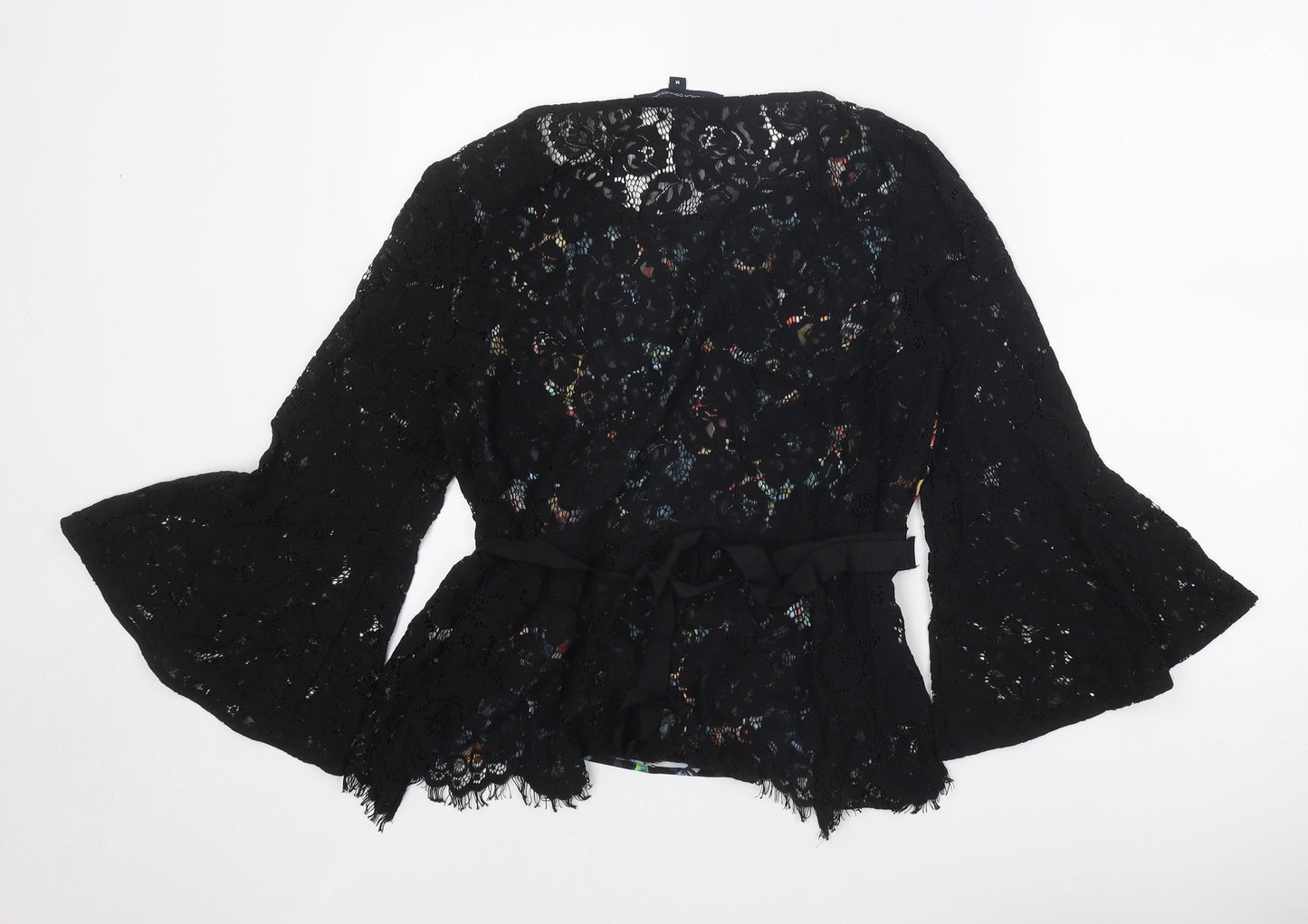 French Connection Womens Black Floral Polyester Basic Blouse Size M Boat Neck
