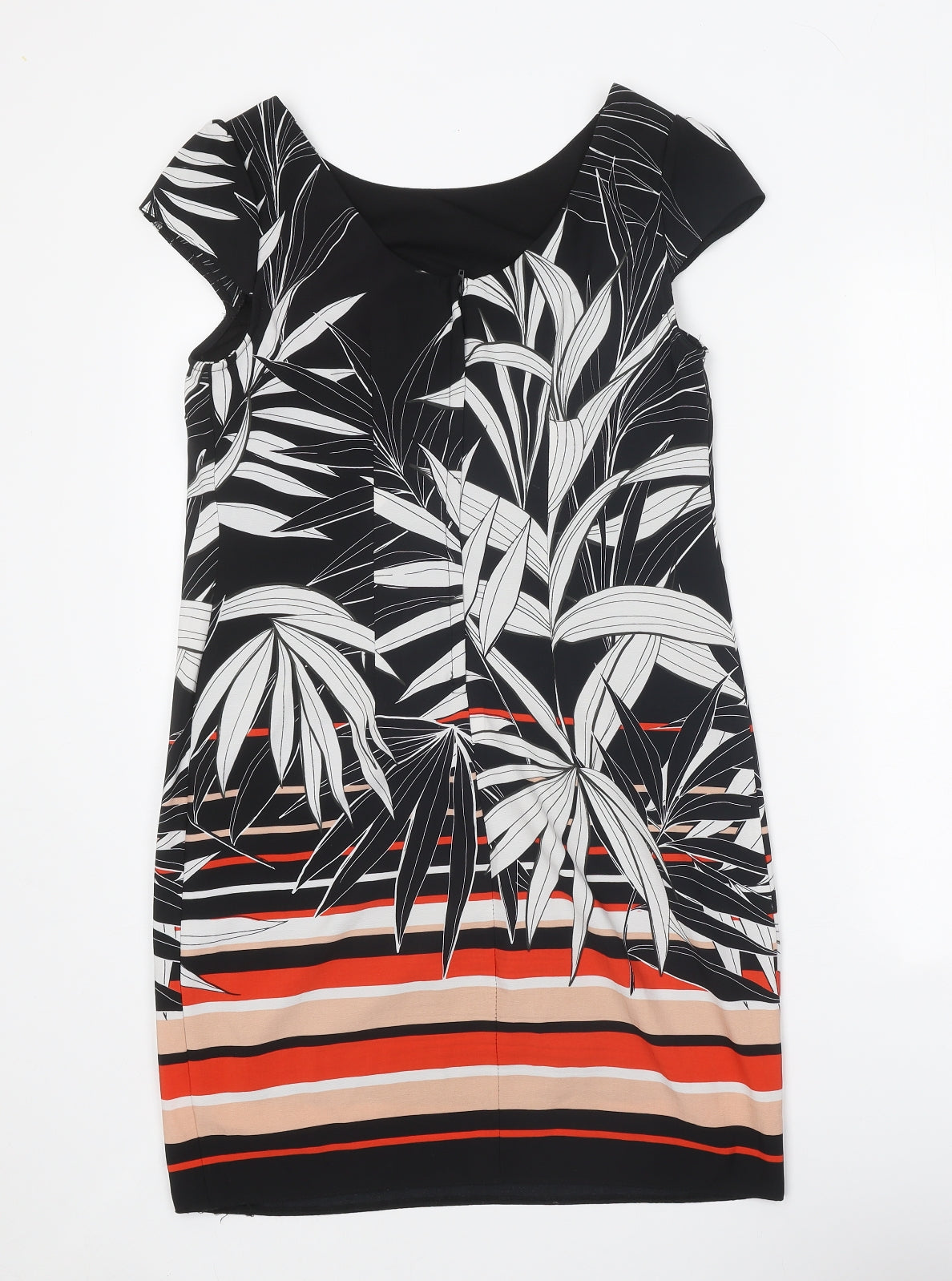 Billie & Blossom Womens Black Geometric Polyester Shift Size 10 Boat Neck Zip - Leaf Pattern