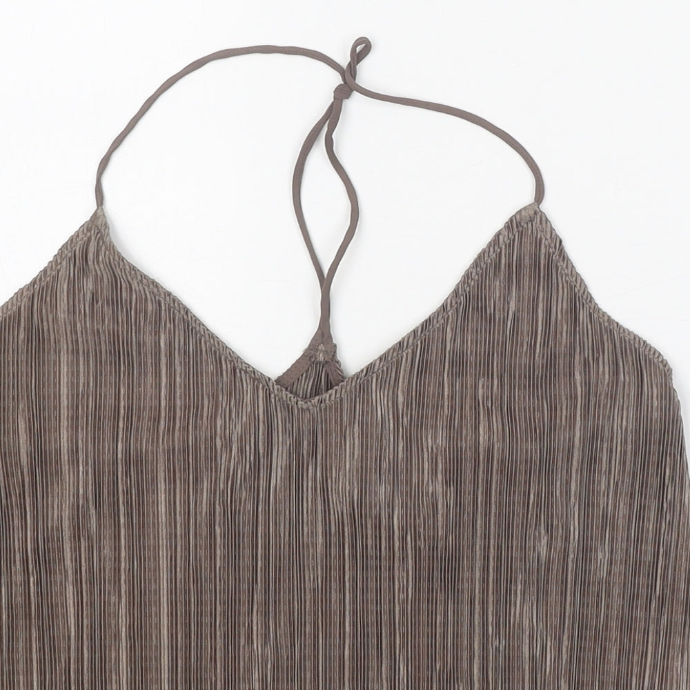 Topshop Womens Brown Polyester Camisole Tank Size 10 V-Neck - Plisse