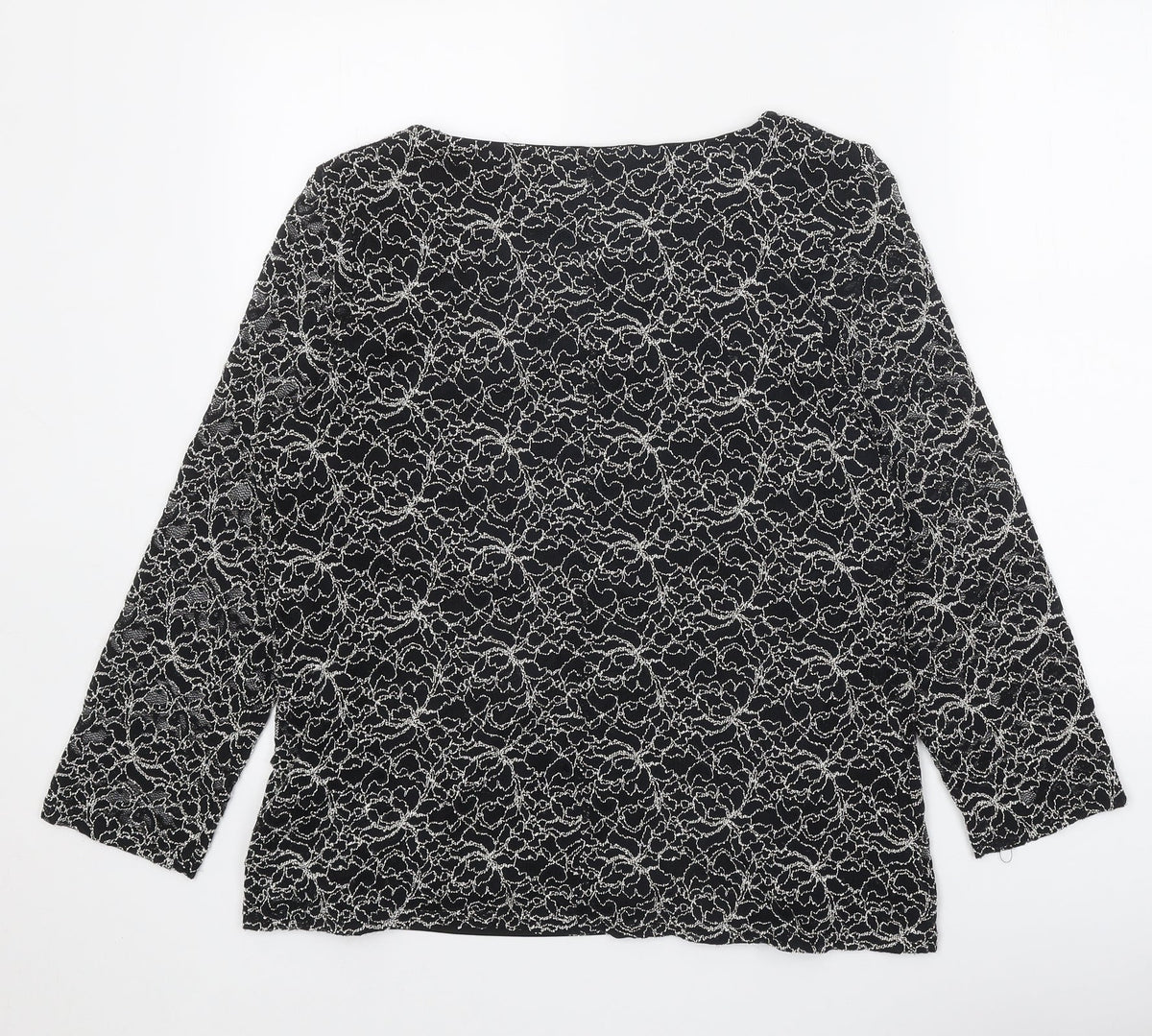 Roman Womens Black Geometric Polyamide Basic Blouse Size 18 Boat Neck - Embellished Neckline
