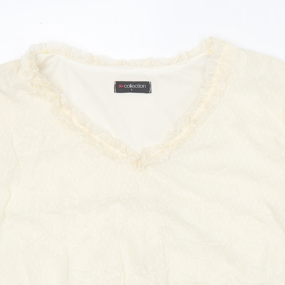 Bonmarché Womens White Polyester Basic T-Shirt Size L V-Neck