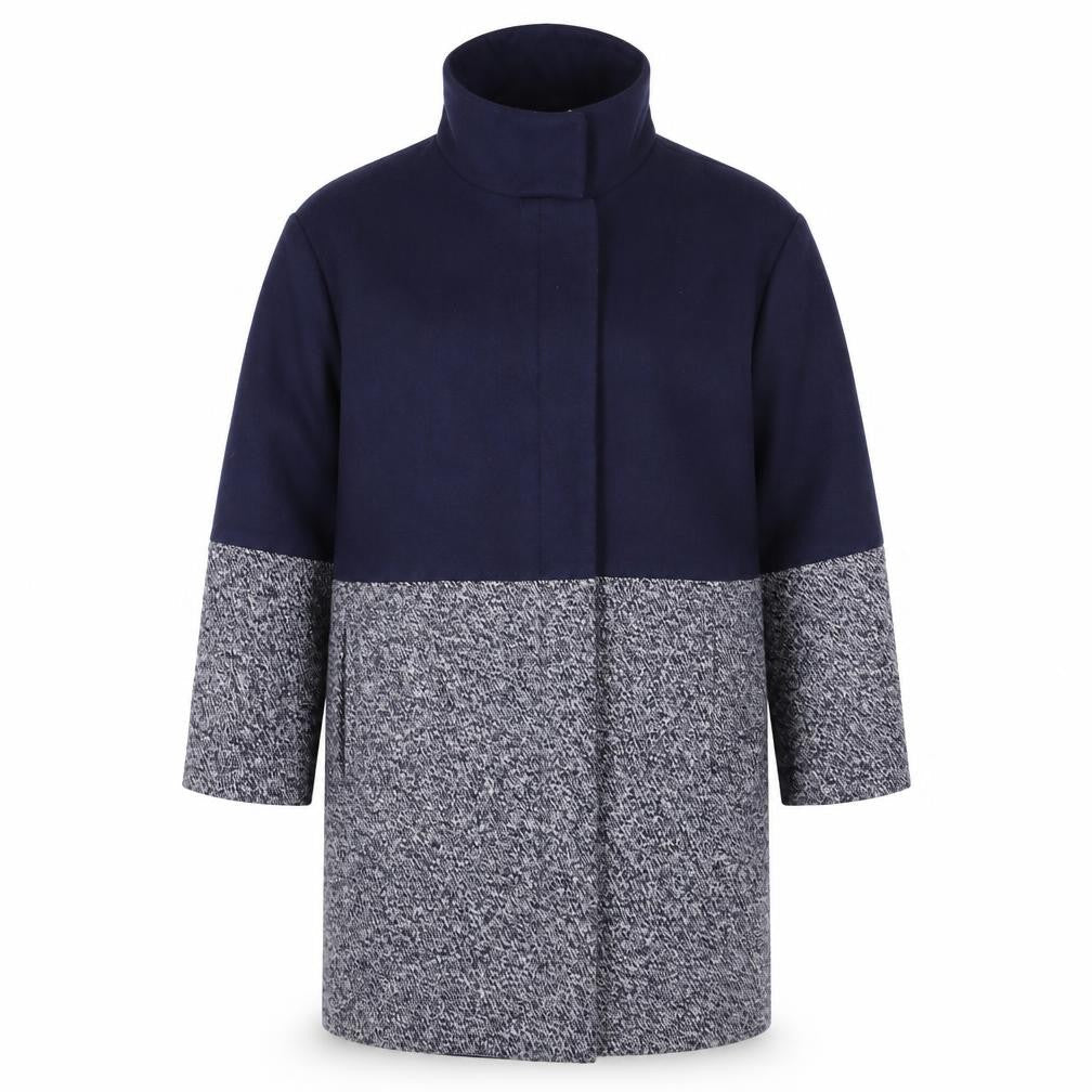 Editions Womens Blue Geometric Overcoat Coat Size 12 Zip