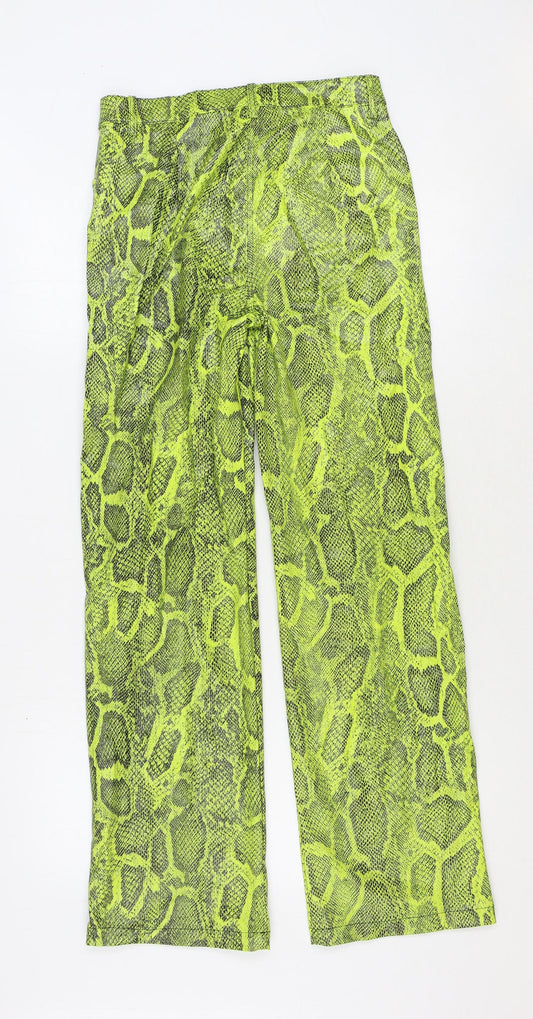 H&M Womens Green Animal Print Polyester Trousers Size 8 Regular Zip - Snake Print