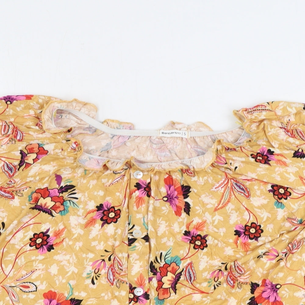 Encuentro Womens Orange Floral Polyester Basic Blouse Size S Boat Neck