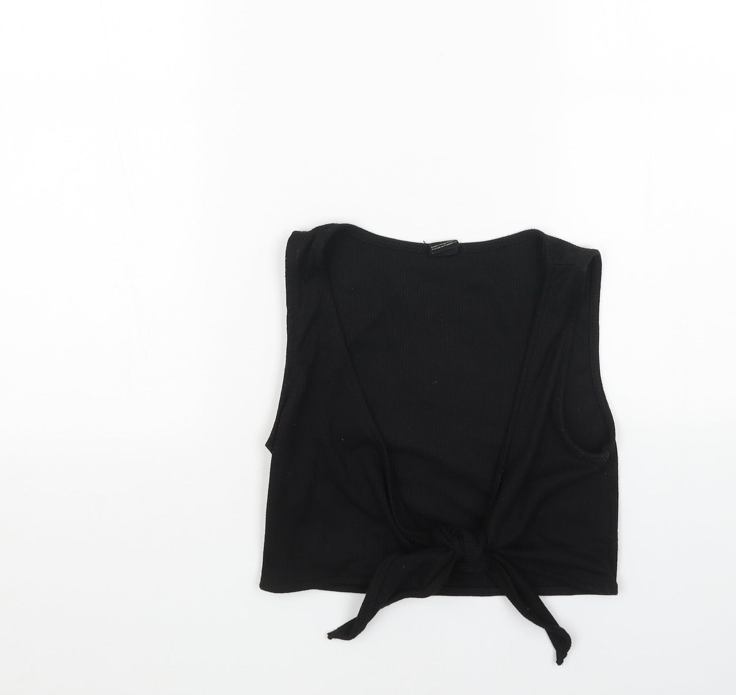 Urban Outfitters Womens Black Cotton Cropped Tank Size S V-Neck - Tie Front