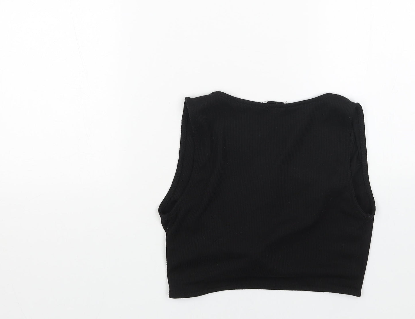 Urban Outfitters Womens Black Cotton Cropped Tank Size S V-Neck - Tie Front