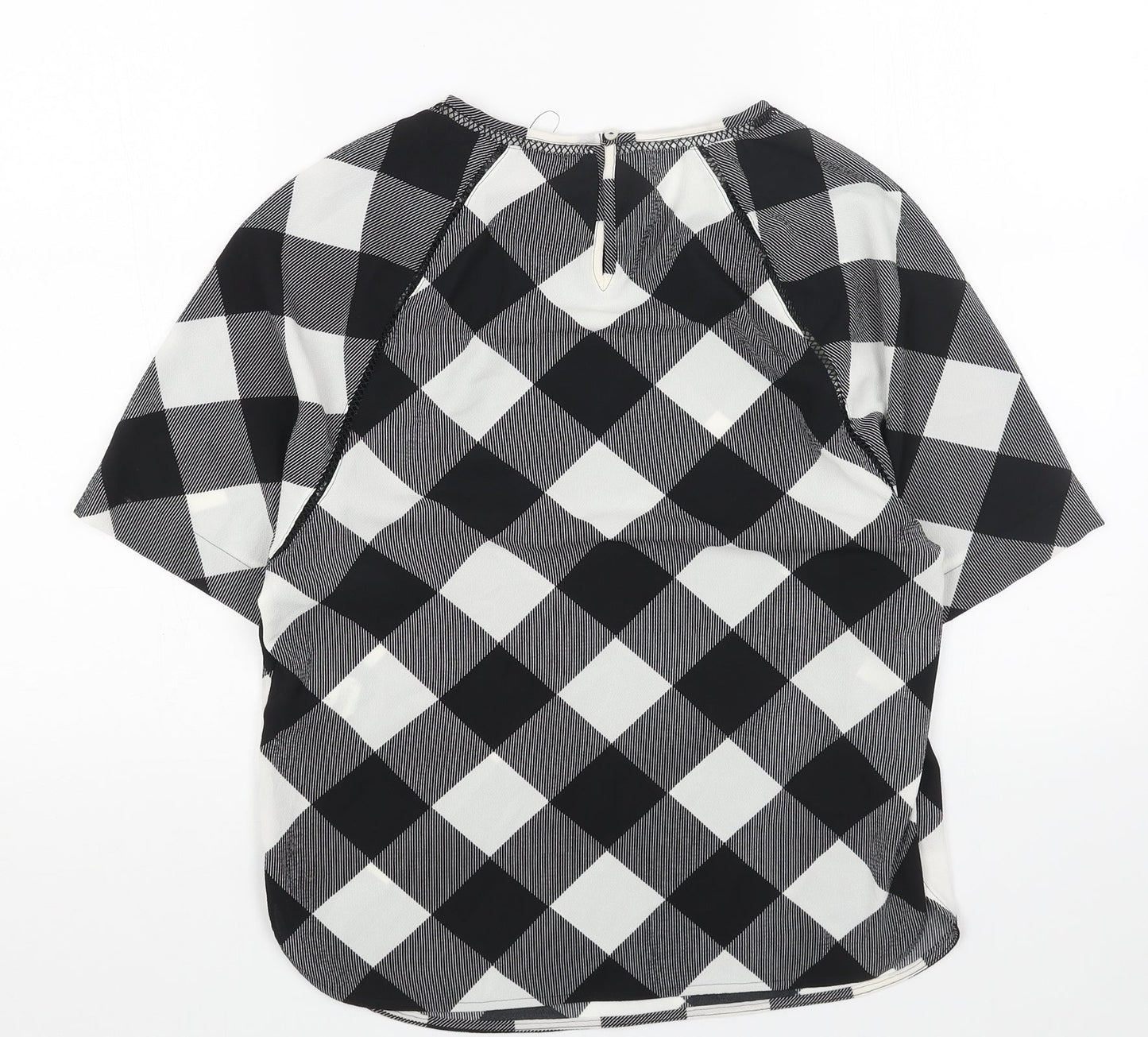 Marks and Spencer Womens White Check Polyester Basic Blouse Size 8 Boat Neck